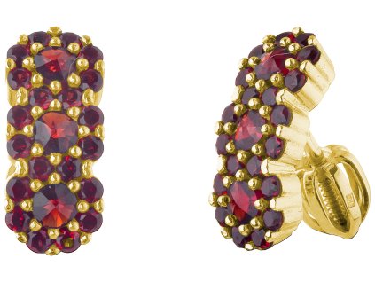 Silver earrings with czech garnet, gold plated - flower                                             