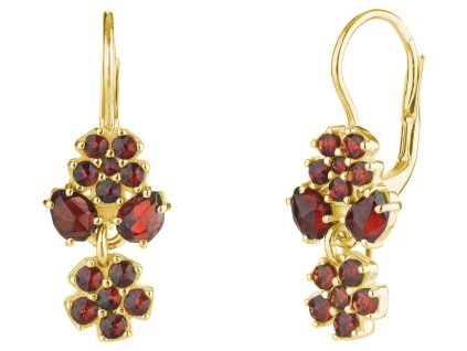 Silver earrings with czech garnet, gold plated - flower                                             