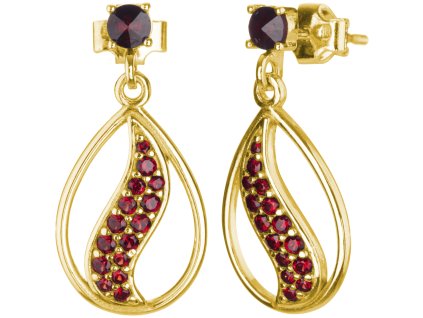 Silver earrings with czech garnet, gold plated - drop                                               