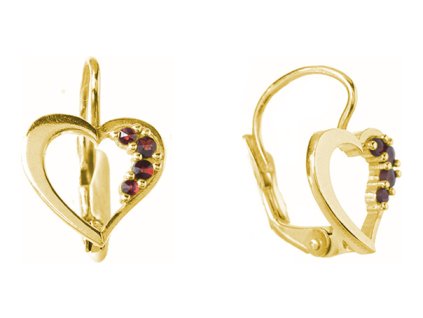 Silver earrings with czech garnet, gold plated - heart                                              