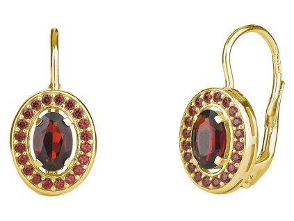 Silver earrings with czech garnet, gold plated - oval                                               