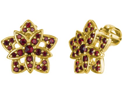 Silver earrings with czech garnet, gold plated - star                                               