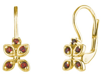 Silver earrings with czech garnet, gold plated - leaf                                               