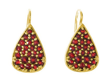Silver earrings with czech garnet, gold plated - drop                                               