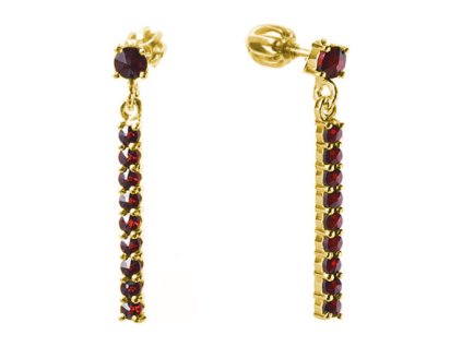Silver earrings with czech garnet, gold plated - line                                               