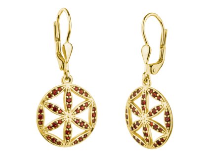 Silver earrings with czech garnet, gold plated - circle                                             