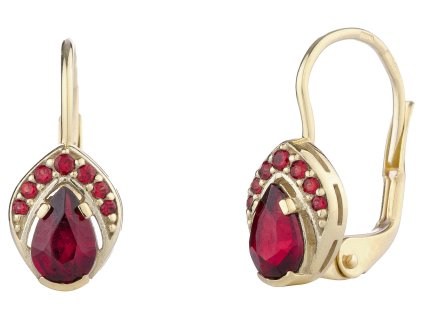 Gold earrings with czech garnet - drop                                                              