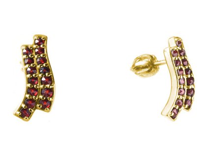Silver earrings with czech garnet, gold plated - wave                                               