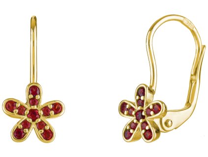 Silver earrings with czech garnet, gold plated - flower                                             