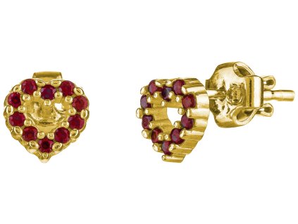 Silver earrings with czech garnet, gold plated - heart                                              