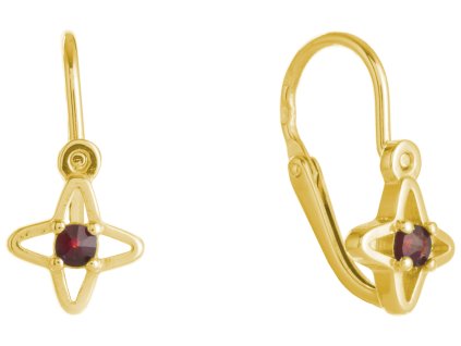 Silver earrings with czech garnet, gold plated - star                                               