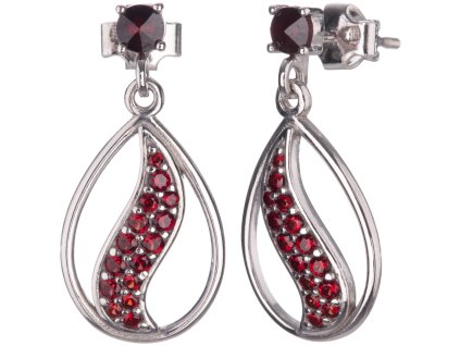 Silver earrings with czech garnet, rhodium plated - drop                                            