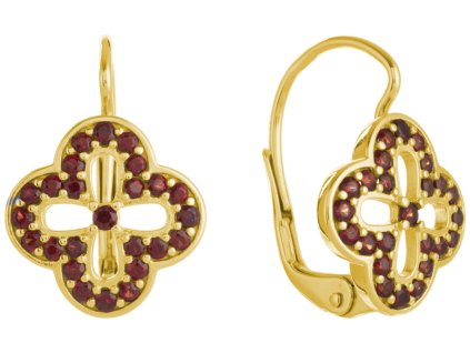 Silver earrings with czech garnet, gold plated - flower                                             
