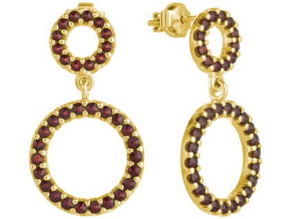 Silver earrings with czech garnet, gold plated - circle                                             