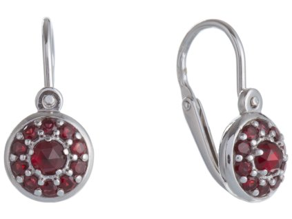 Silver earrings with czech garnet, rhodium plated - circle                                          