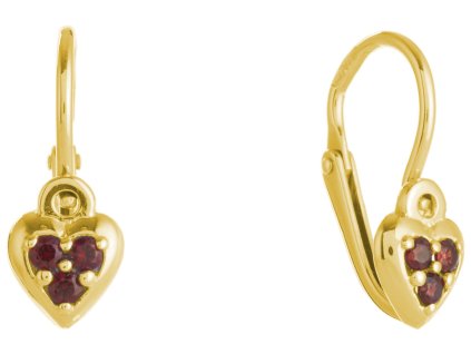 Silver earrings with czech garnet, gold plated - heart                                              