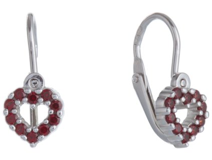 Silver earrings with czech garnet, rhodium plated - heart                                           