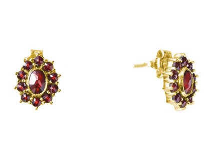 Silver earrings with czech garnet, gold plated - oval                                               
