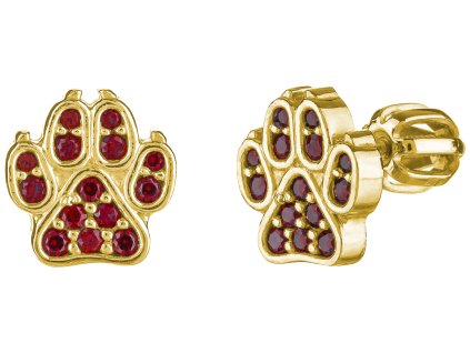 Silver earrings with czech garnet, gold plated - paw                                                