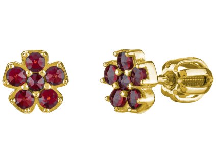 Silver earrings with czech garnet, gold plated - flower                                             