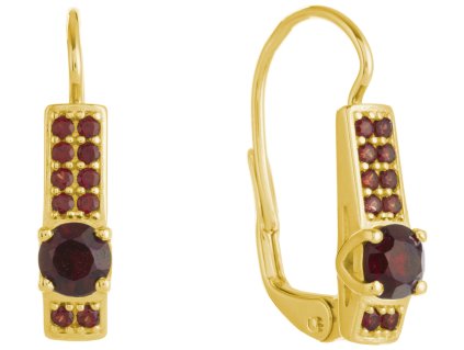 Silver earrings with czech garnet, gold plated - rectangle                                          