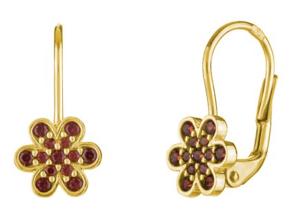 Silver earrings with czech garnet, gold plated - flower                                             