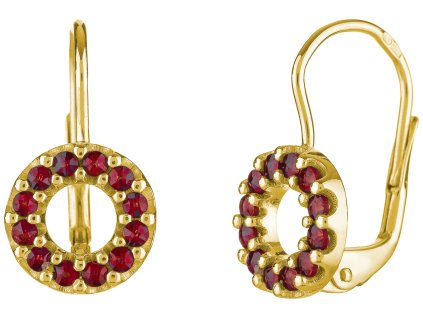 Silver earrings with czech garnet, gold plated - circle                                             