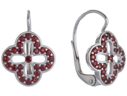 Silver earrings with czech garnet, rhodium plated - flower                                          
