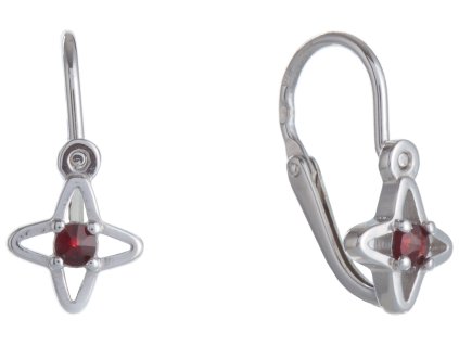 Silver earrings with czech garnet, rhodium plated - star                                            