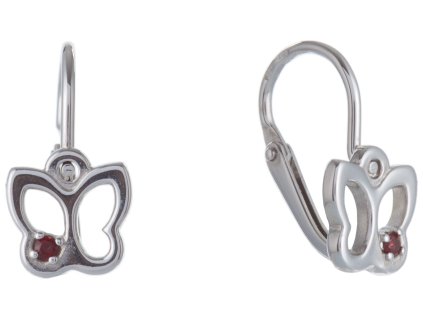 Silver earrings with czech garnet, rhodium plated, animal - butterfly                               