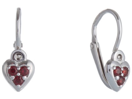 Silver earrings with czech garnet, rhodium plated - heart                                           