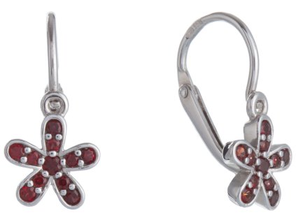 Silver earrings with czech garnet, rhodium plated - flower                                          