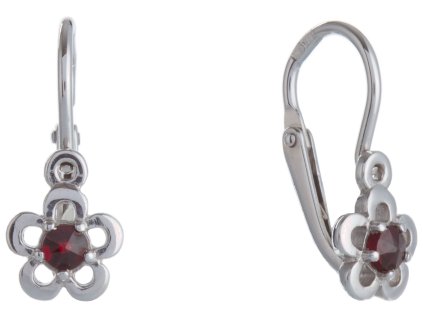 Silver earrings with czech garnet, rhodium plated - flower                                          