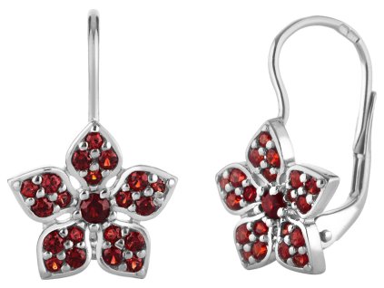 Silver earrings with czech garnet, rhodium plated - flower                                          