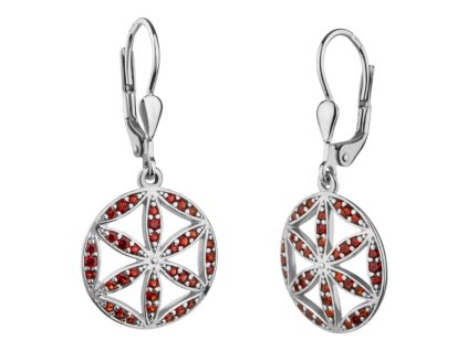Silver earrings with czech garnet, rhodium plated - circle                                          