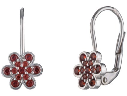 Silver earrings with czech garnet, rhodium plated - flower                                          