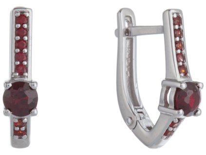 Silver earrings with czech garnet, rhodium plated - line                                            