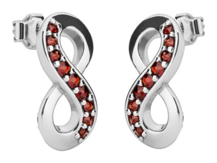 Silver earrings with czech garnet, rhodium plated - infinity                                        
