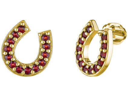 Silver earrings with czech garnet, gold plated - horseshoe                                          