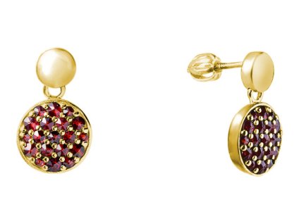 Silver earrings with czech garnet, gold plated - circle                                             