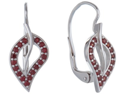 Silver earrings with czech garnet, rhodium plated - leaf                                            