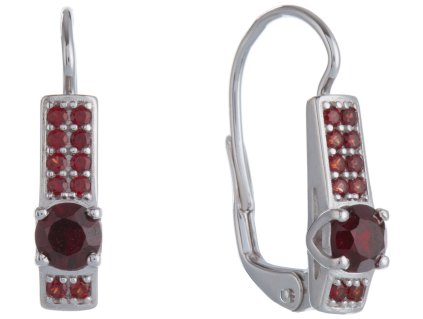 Silver earrings with czech garnet, rhodium plated - rectangle                                       