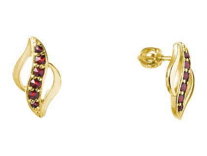 Silver earrings with czech garnet, gold plated - wave                                               