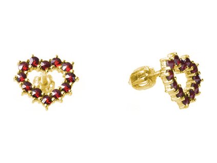 Silver earrings with czech garnet, gold plated - heart                                              