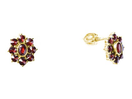 Silver earrings with czech garnet, gold plated - oval                                               