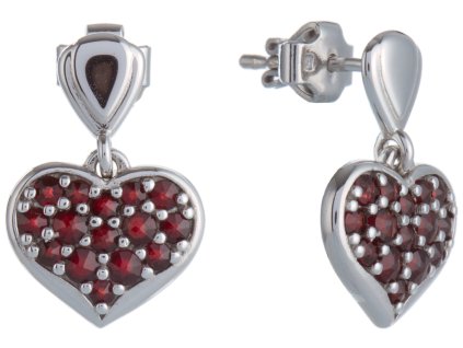 Silver earrings with czech garnet, rhodium plated - heart                                           