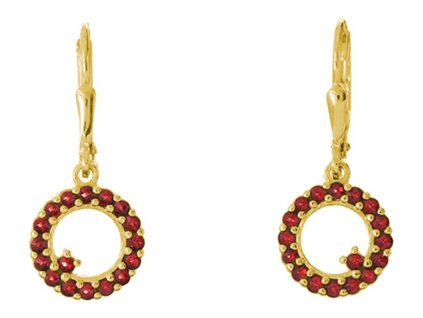 Silver earrings with czech garnet, gold plated - circle                                             