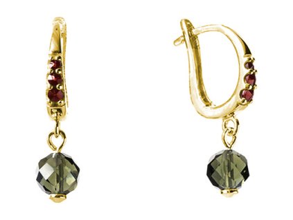 Silver earrings with czech garnet-kul, gold plated - line                                           