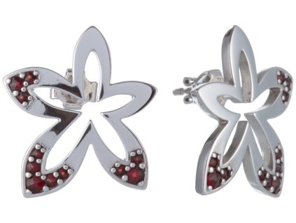 Silver earrings with czech garnet, rhodium plated - flower                                          