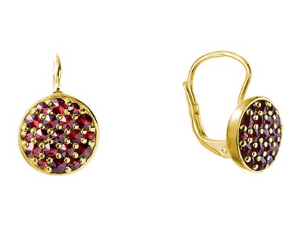 Silver earrings with czech garnet, gold plated - circle                                             